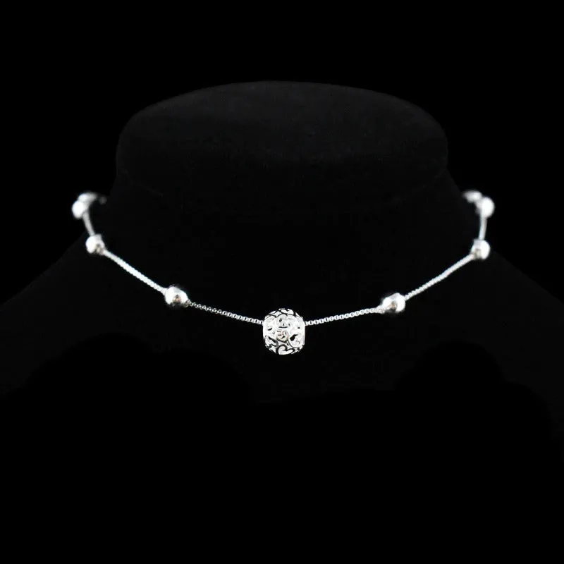 Sterling Silver Hollow Ball Shape Anklet