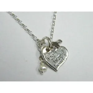 Sterling Silver necklace, heart & cross necklace,  "God in my Heart"  charms jewelry