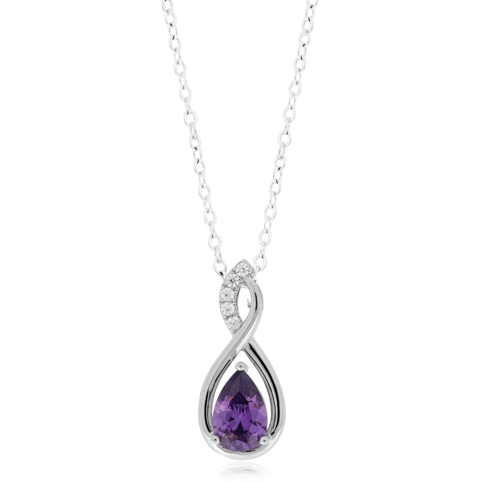 Sterling Silver Pear & Round Purple and White Cubic Zirconia Pendant