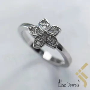 Sterling Silver Rhodium Vermeil Simple Flower With Zircon Ring