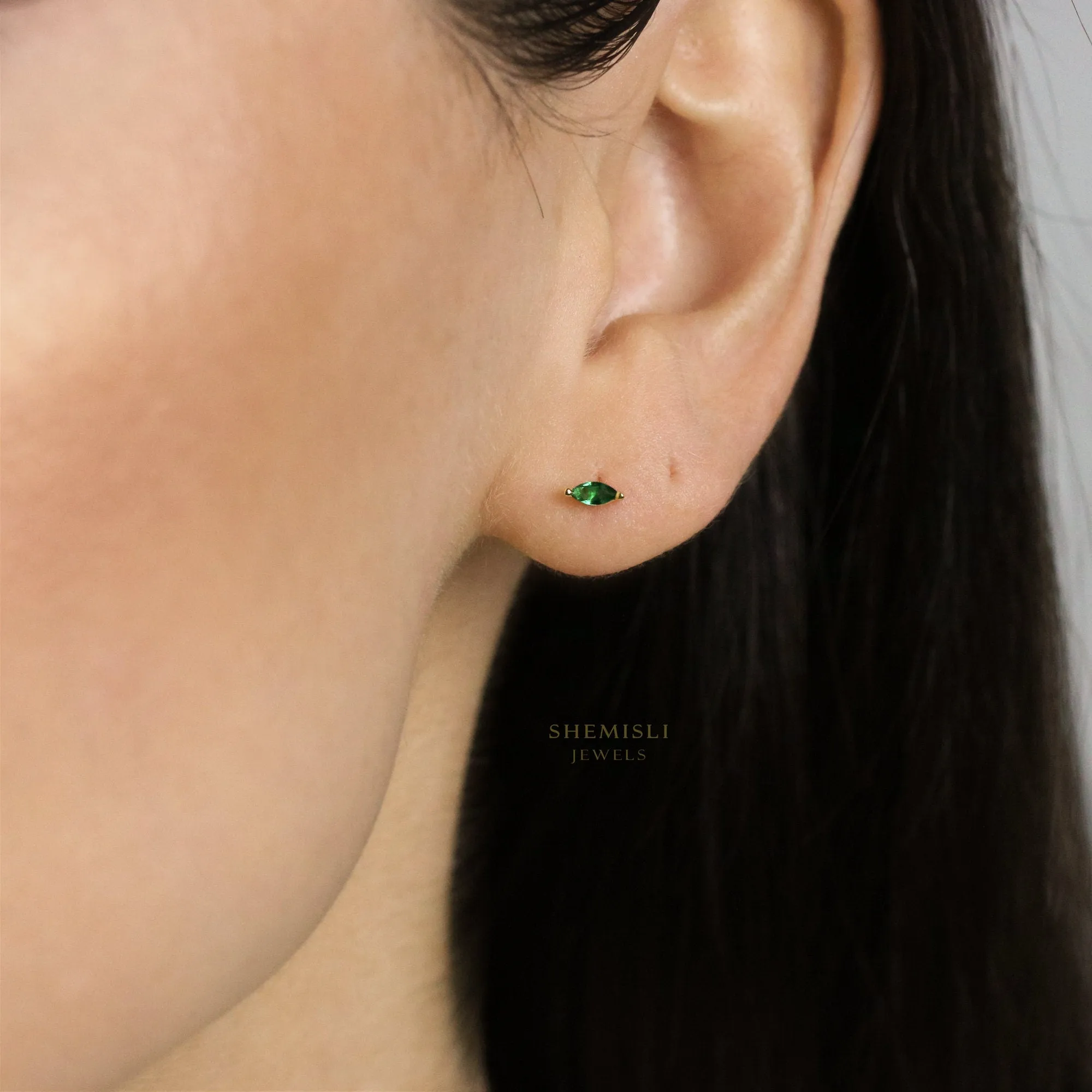 Super Dainty Marquise CZ Studs, White stone, Emerald, Unisex, Gold, Silver SHEMISLI - SS211, SS212, SS274, SS275, SS276, SS277