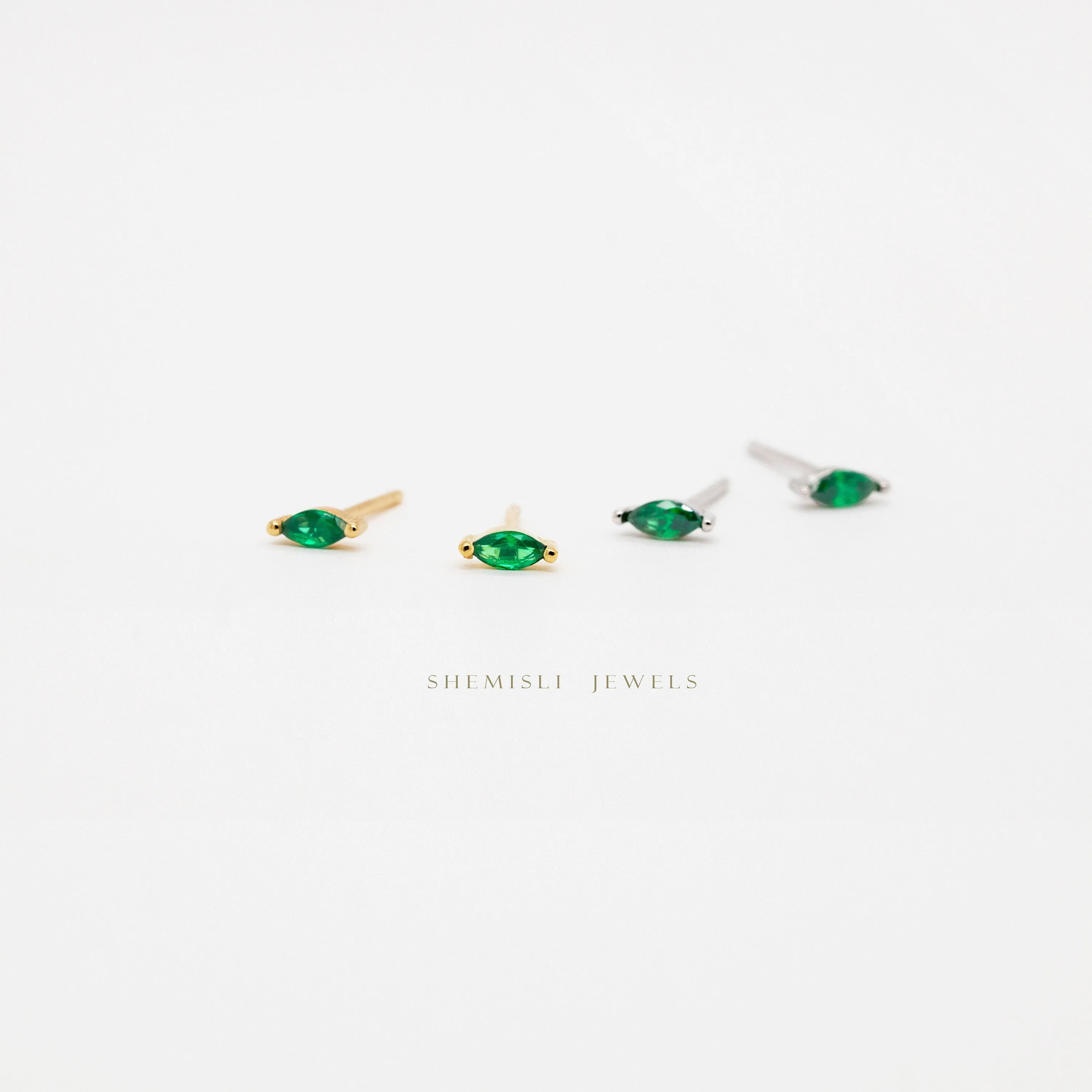 Super Dainty Marquise CZ Studs, White stone, Emerald, Unisex, Gold, Silver SHEMISLI - SS211, SS212, SS274, SS275, SS276, SS277