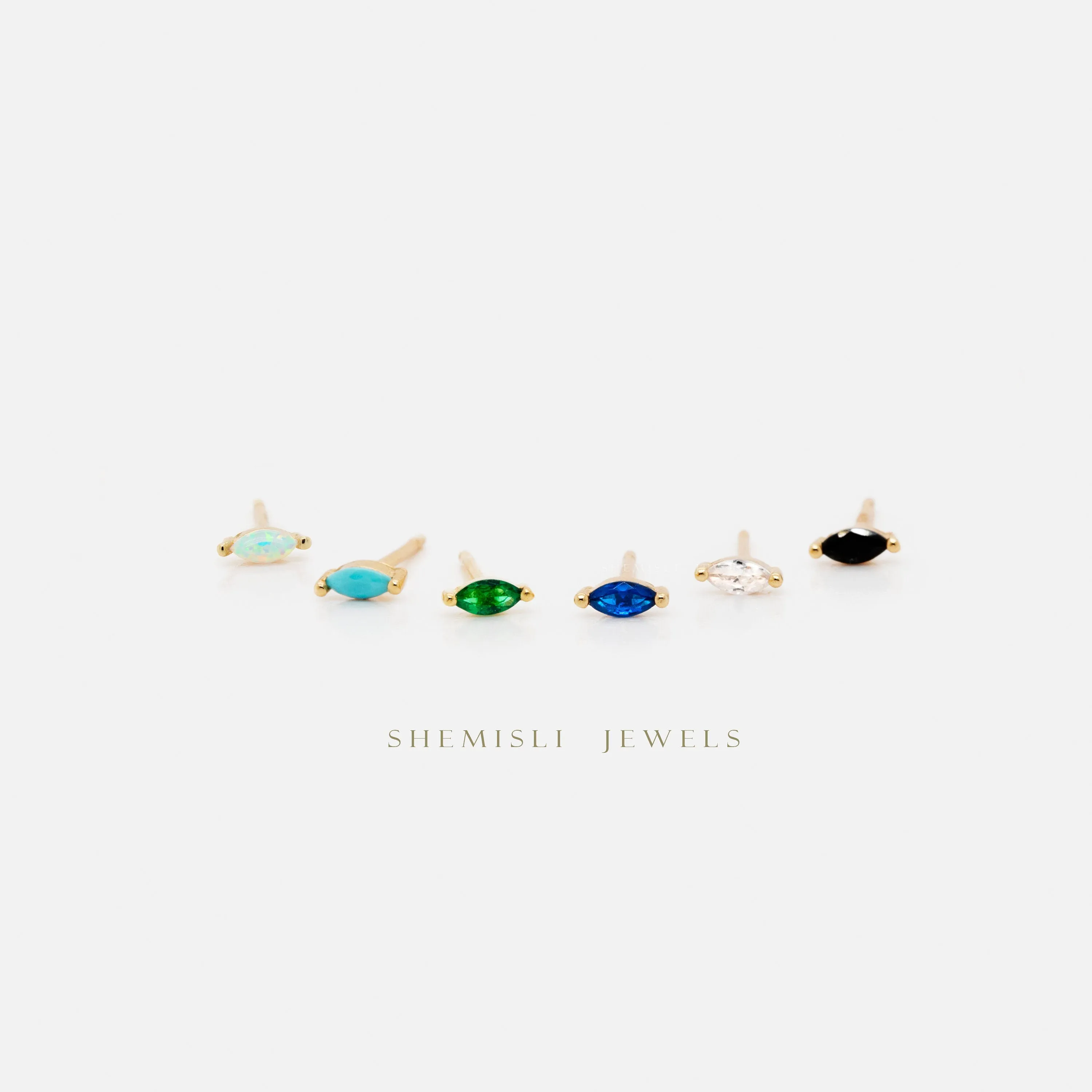 Super Dainty Marquise CZ Studs, White stone, Emerald, Unisex, Gold, Silver SHEMISLI - SS211, SS212, SS274, SS275, SS276, SS277