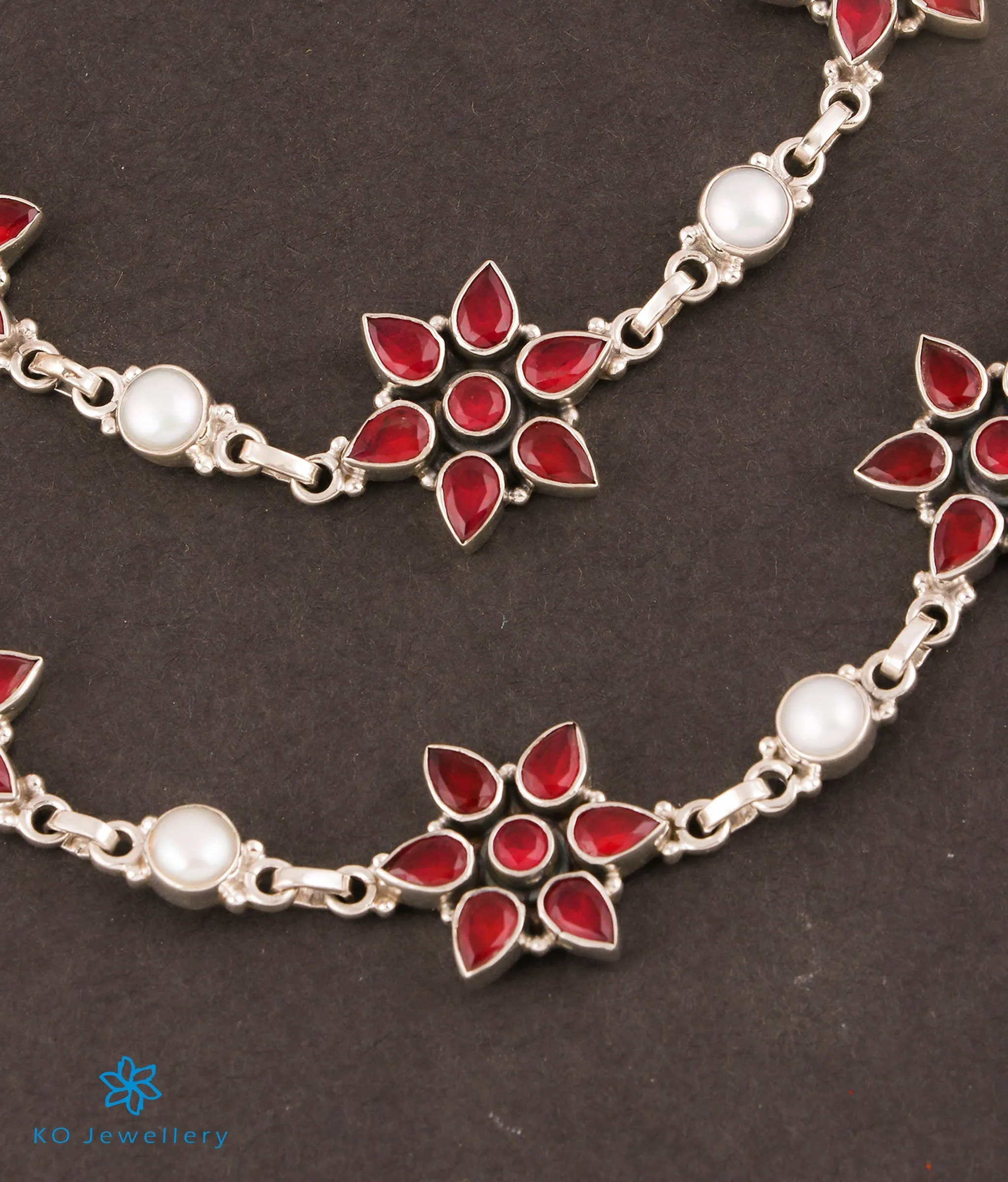 The Adya Silver Gemstone Anklets