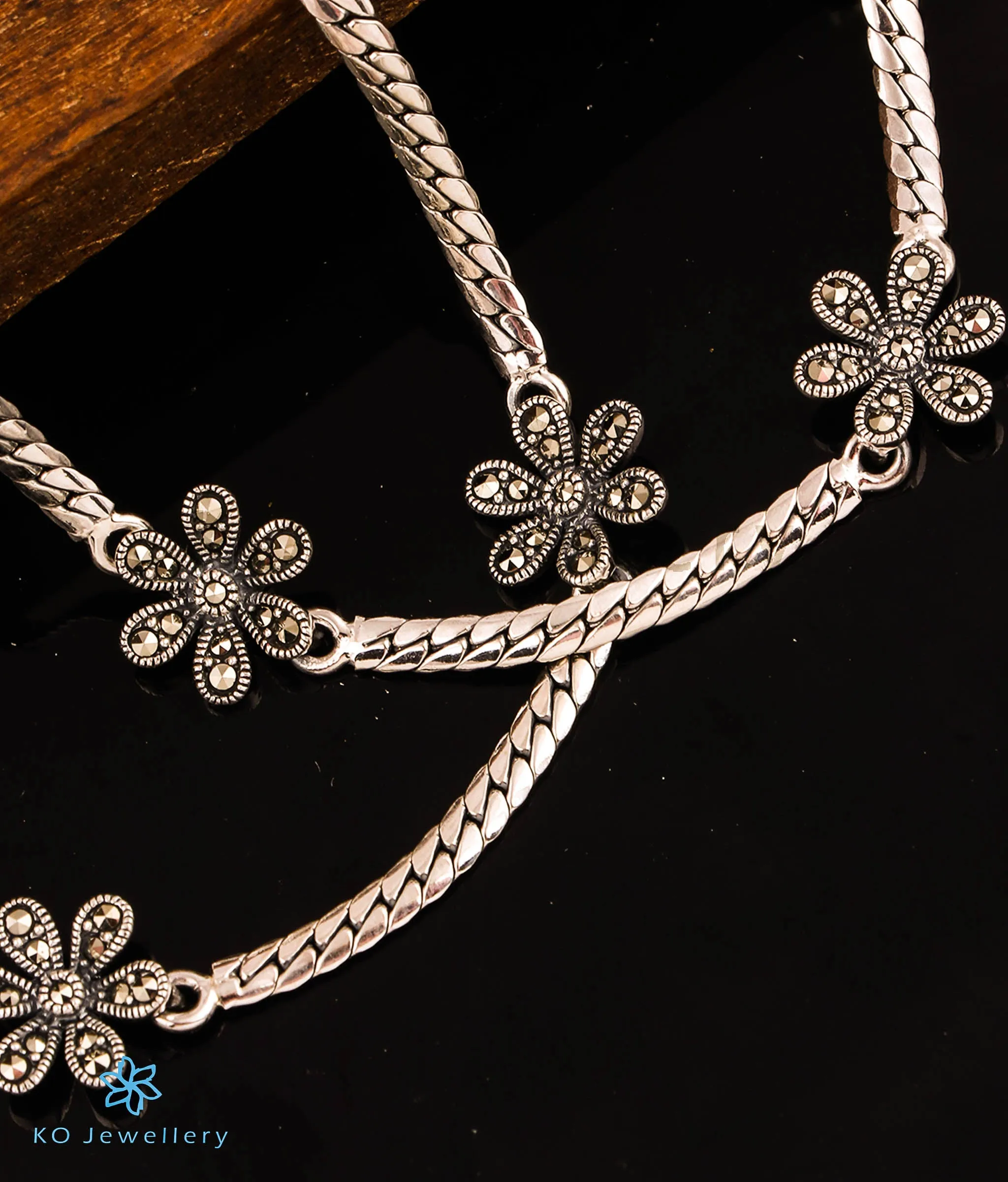 The Fleur Sparkle Silver Marcasite Anklets