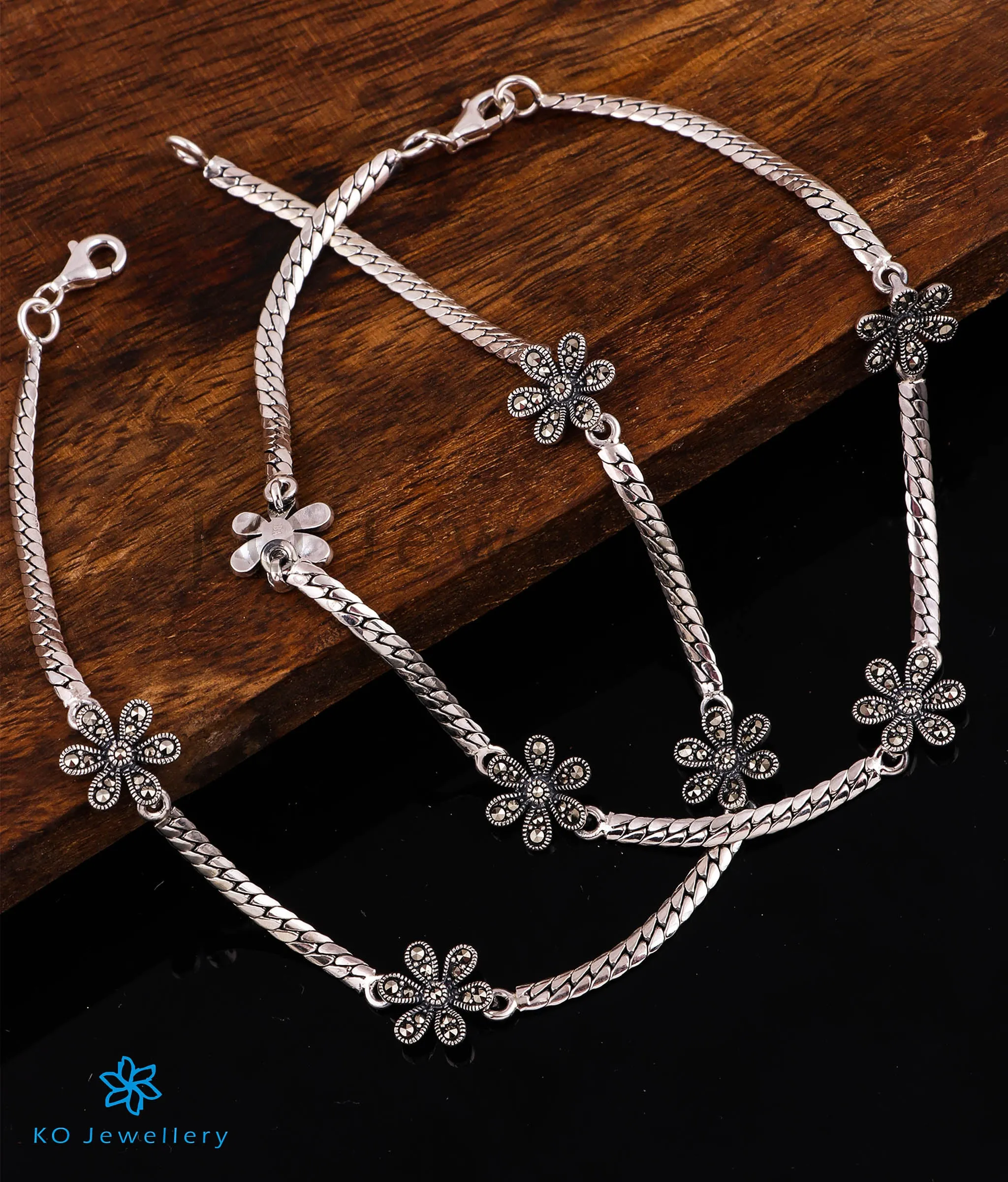 The Fleur Sparkle Silver Marcasite Anklets