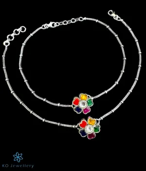 The Naisha Silver Kundan Anklet (Multi)