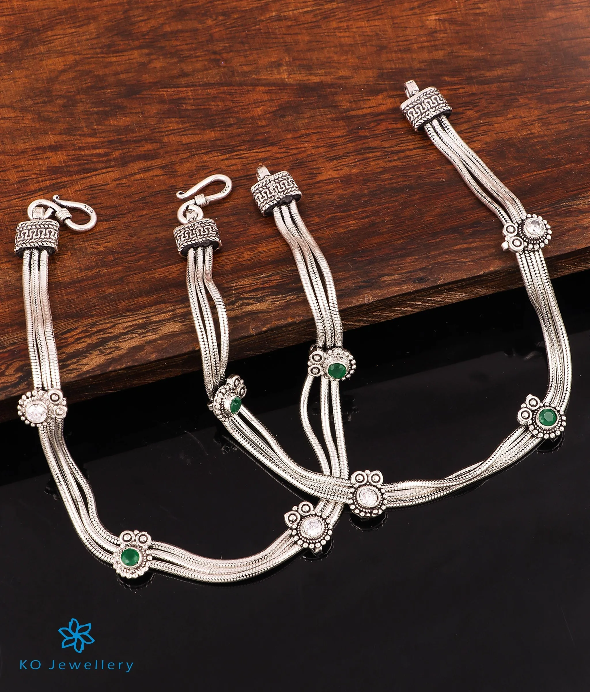 The Pujita Silver Antique Anklets