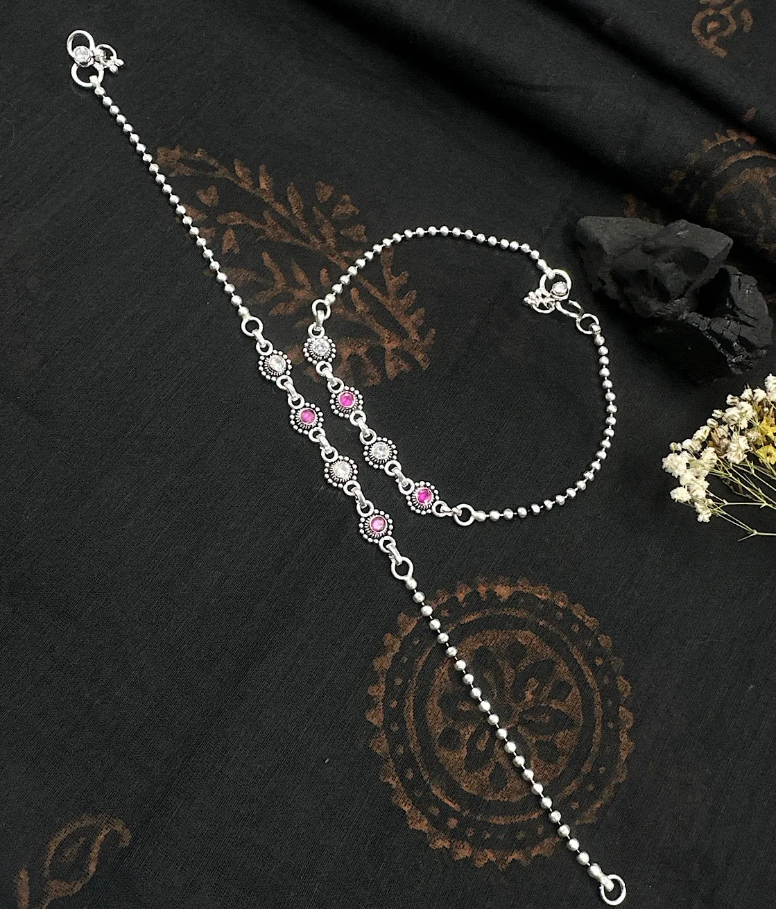 The Silver Gemstone Anklets (Red/White)