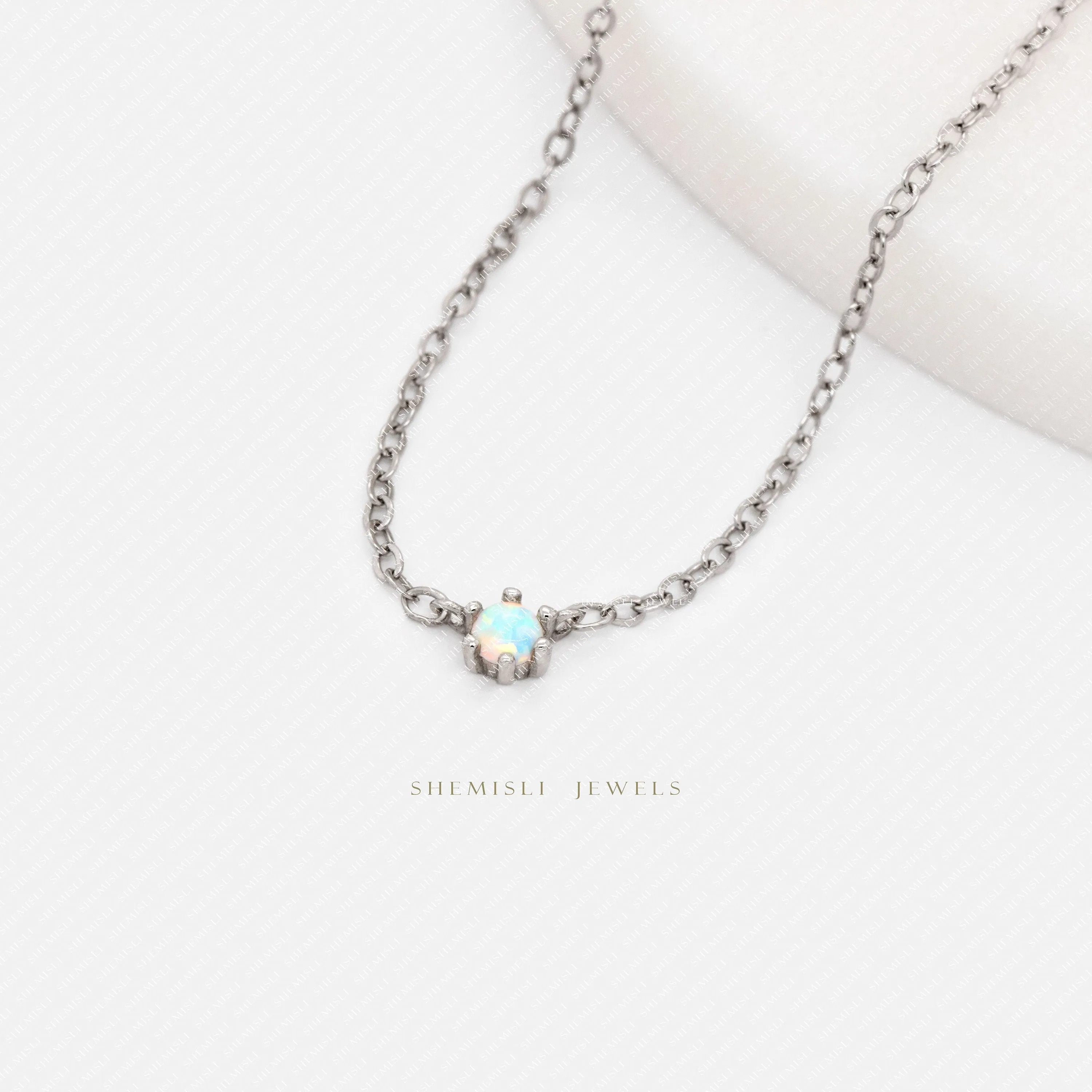 Tiny Opal Stone Necklace, Unisex, Gold, Silver  (14.5" 2.5") SHEMISLI - SN007