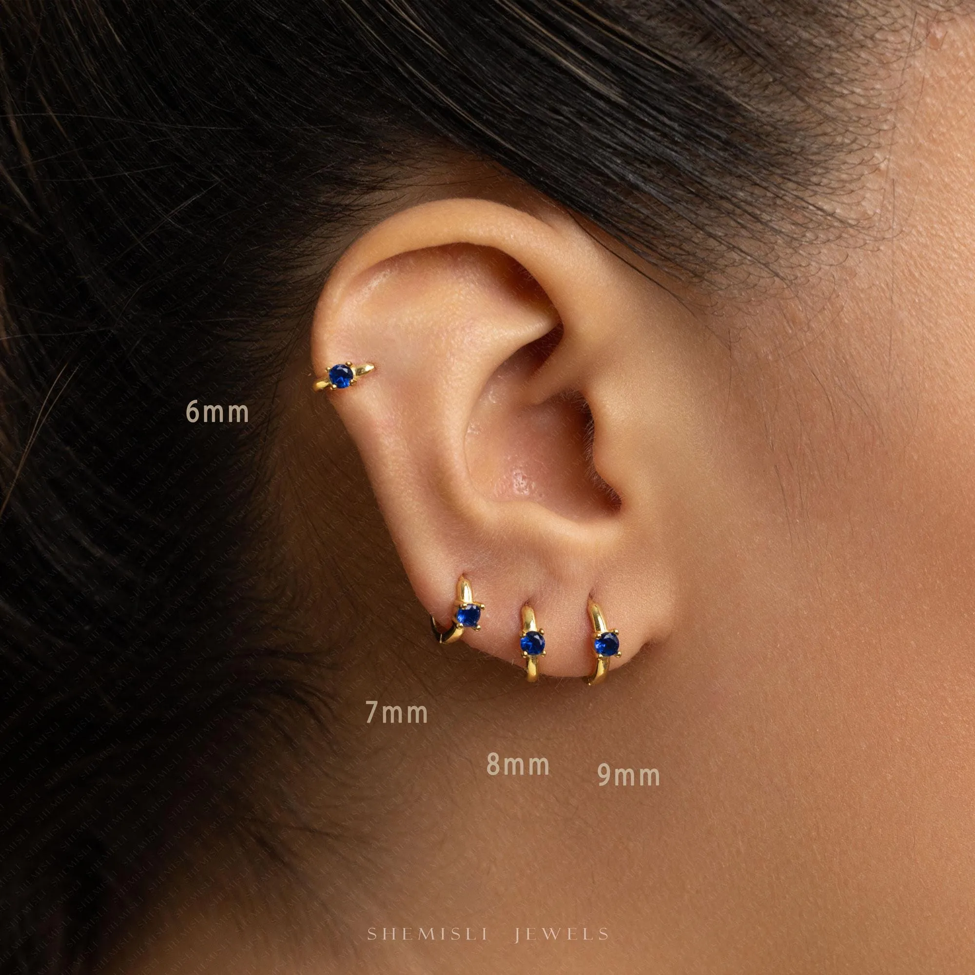 Tiny Sapphire CZ Stone Helix Hoop Earrings, Unisex, Gold, Silver SHEMISLI SH646, SH647, SH648, SH649