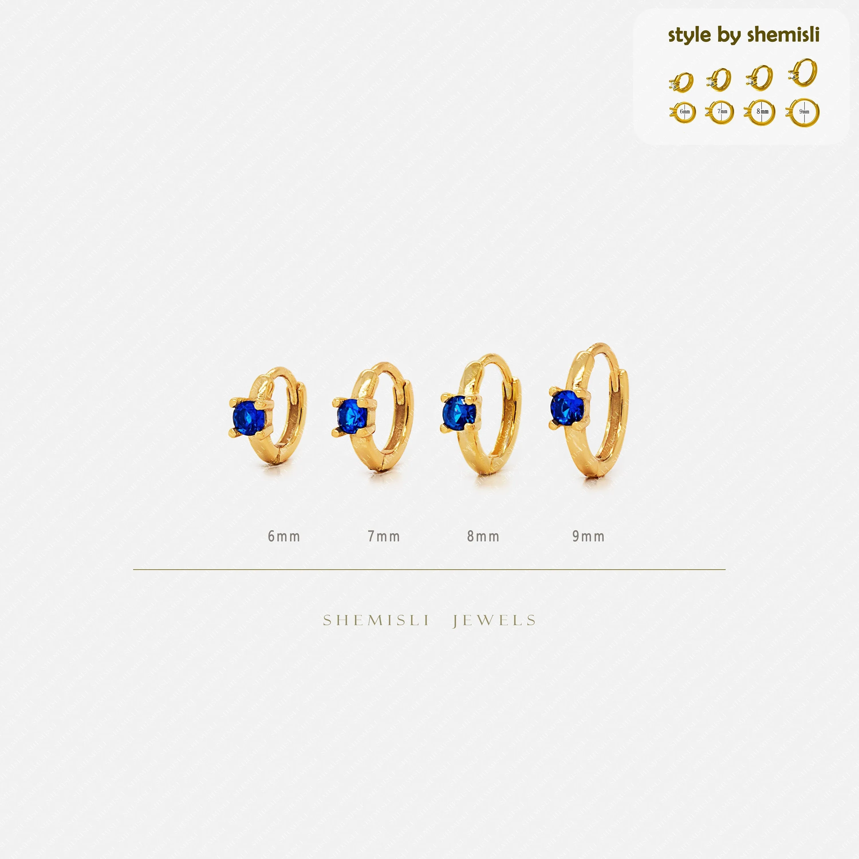 Tiny Sapphire CZ Stone Helix Hoop Earrings, Unisex, Gold, Silver SHEMISLI SH646, SH647, SH648, SH649