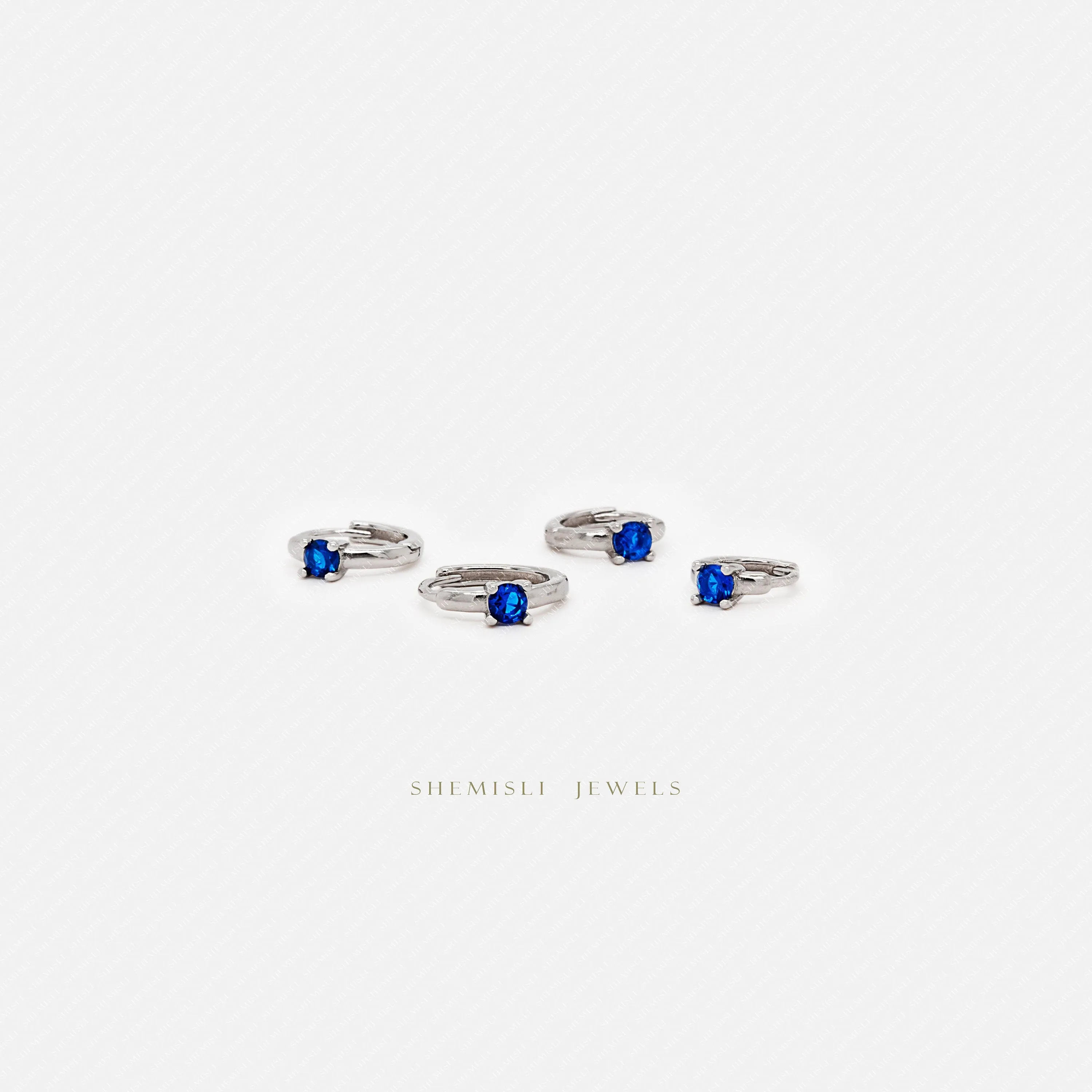 Tiny Sapphire CZ Stone Helix Hoop Earrings, Unisex, Gold, Silver SHEMISLI SH646, SH647, SH648, SH649