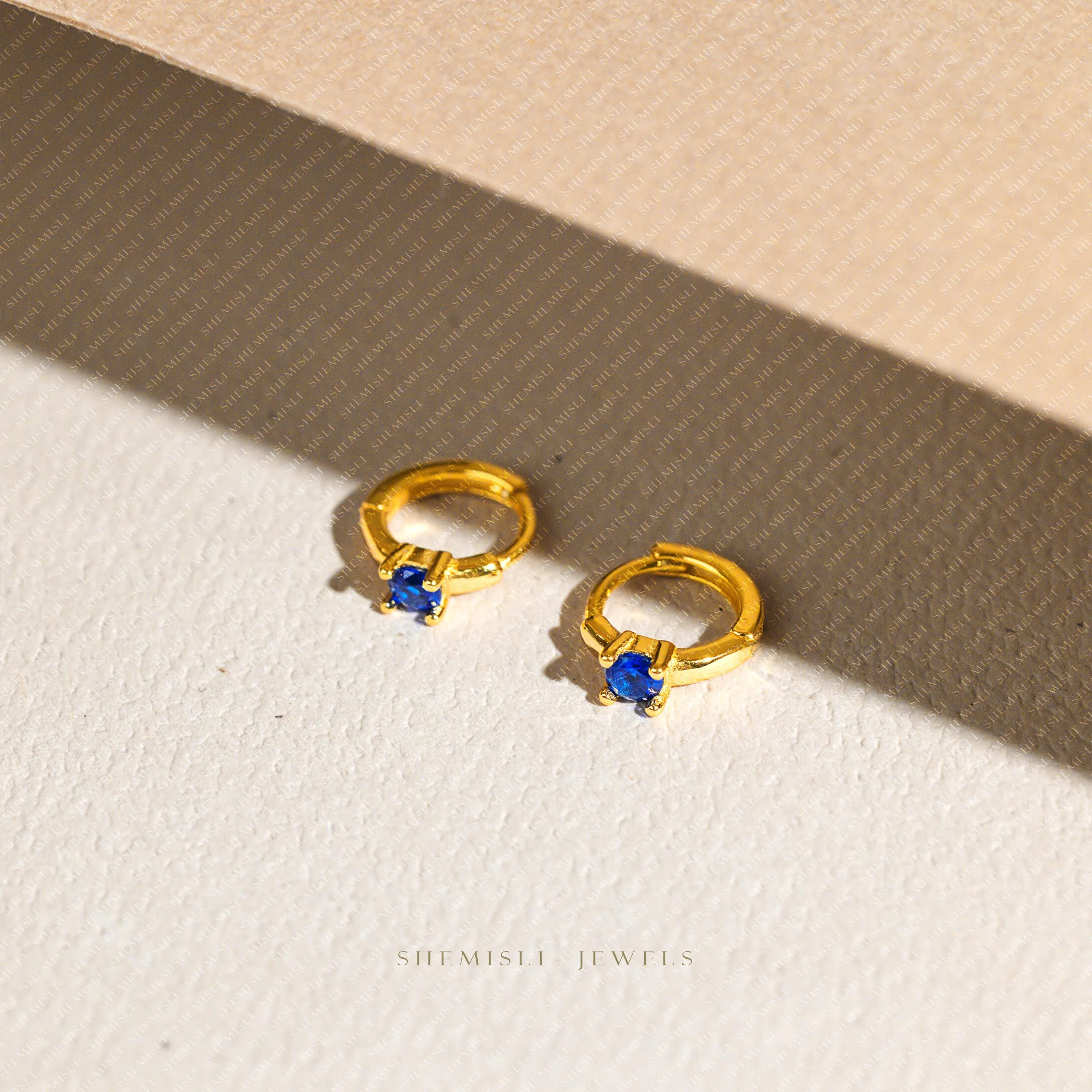 Tiny Sapphire CZ Stone Helix Hoop Earrings, Unisex, Gold, Silver SHEMISLI SH646, SH647, SH648, SH649