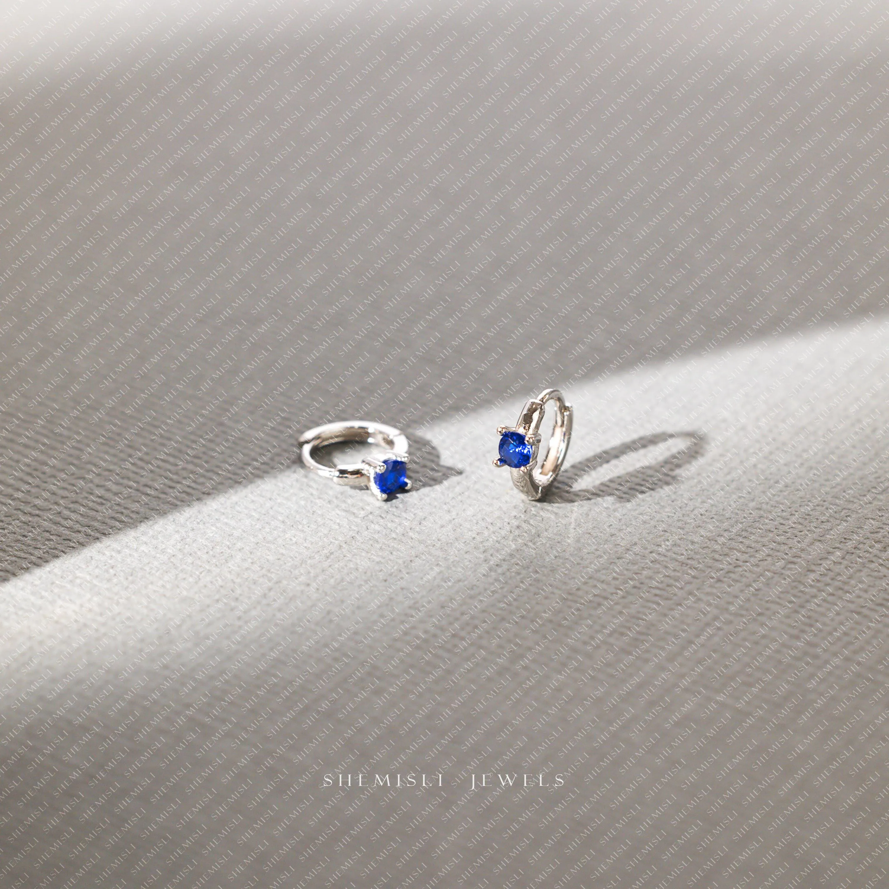 Tiny Sapphire CZ Stone Helix Hoop Earrings, Unisex, Gold, Silver SHEMISLI SH646, SH647, SH648, SH649