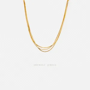 Triple Strand Snake Chain Necklace, Unisex, Gold, Silver  (15.5"   2") SHEMISLI - SN001