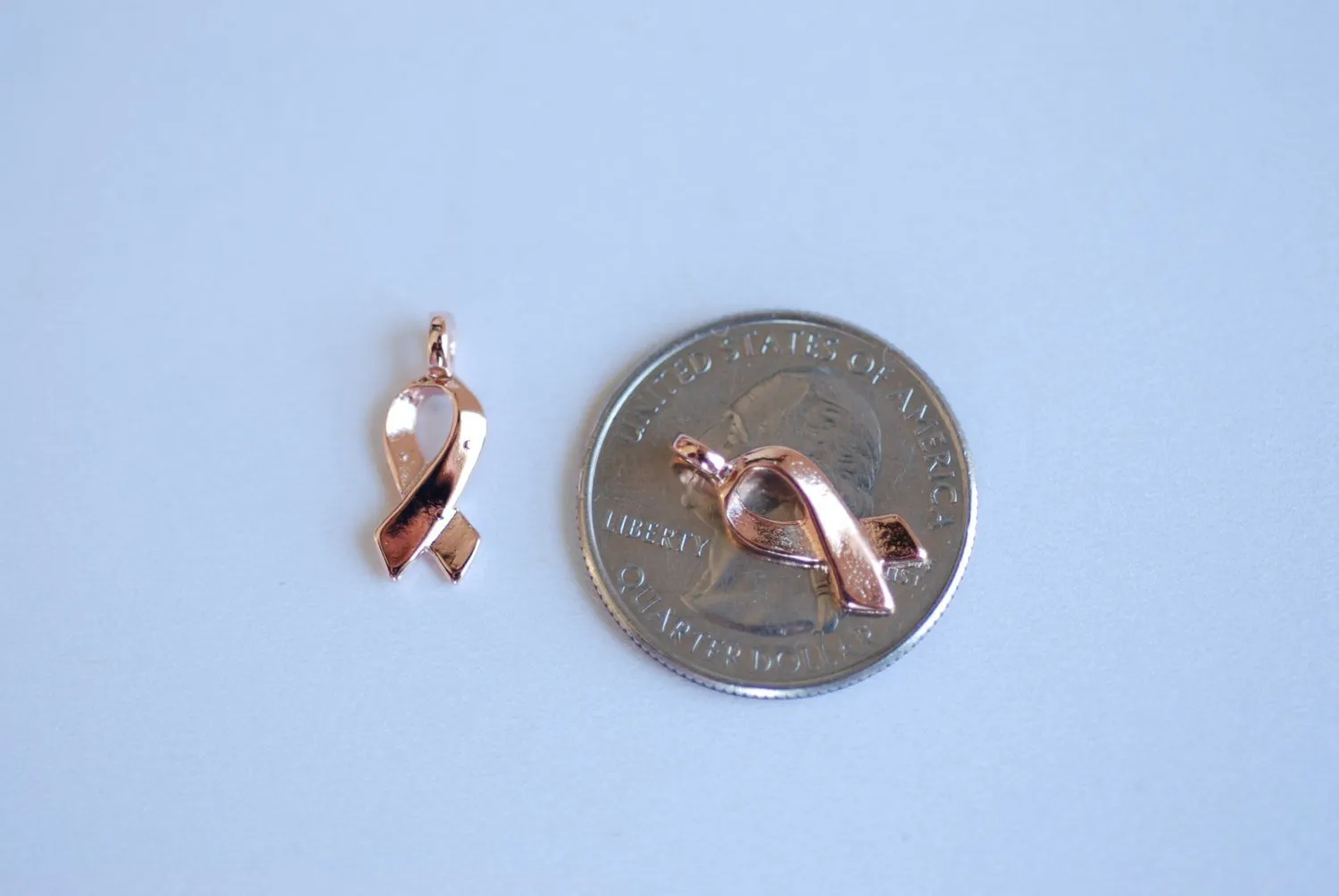 Vermeil Rose Gold Breast Cancer Ribbon -18k gold plated over sterling silver, symbol of breast cancer awareness,Breast Cancer Jewelry Charm