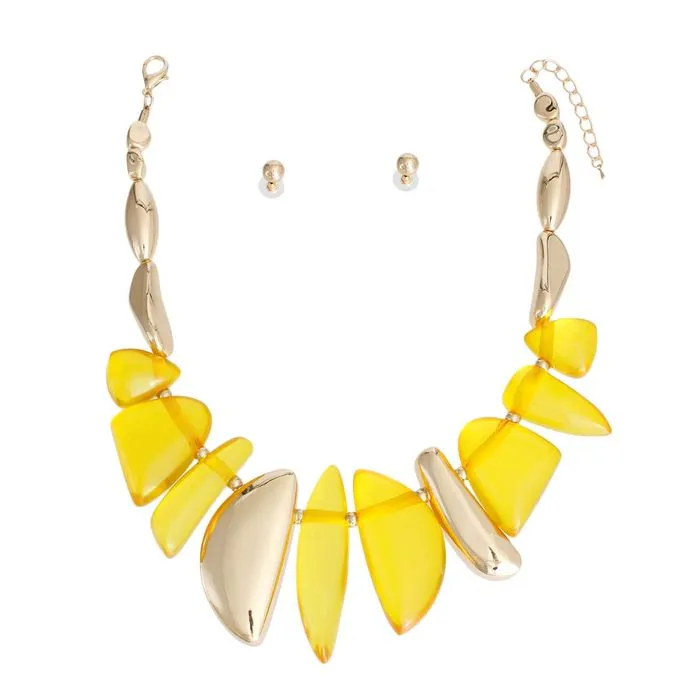 Yellow Chunky Thick Bead Bib Set