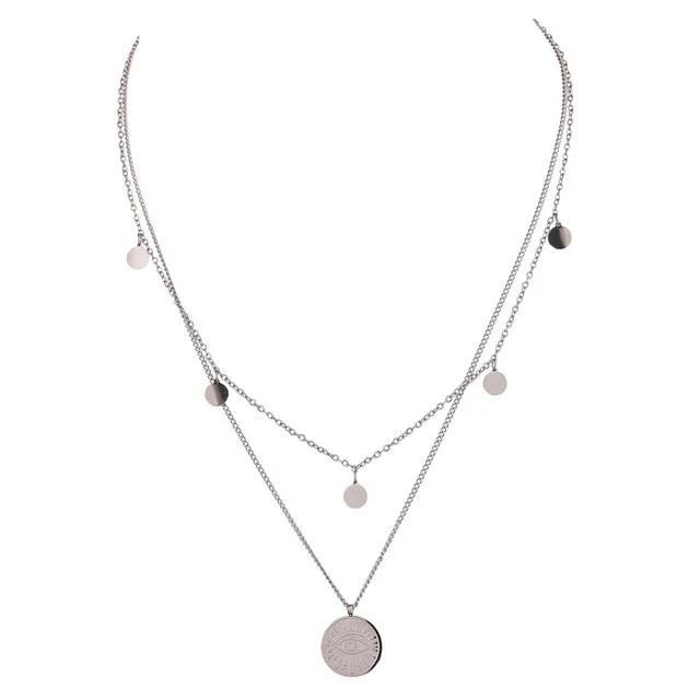 Yhpup Fashion Coin Eye Pendant Layered Stainless Steel Necklace for Women Statement Chain Choker 18 K Necklace Jewelry 2021